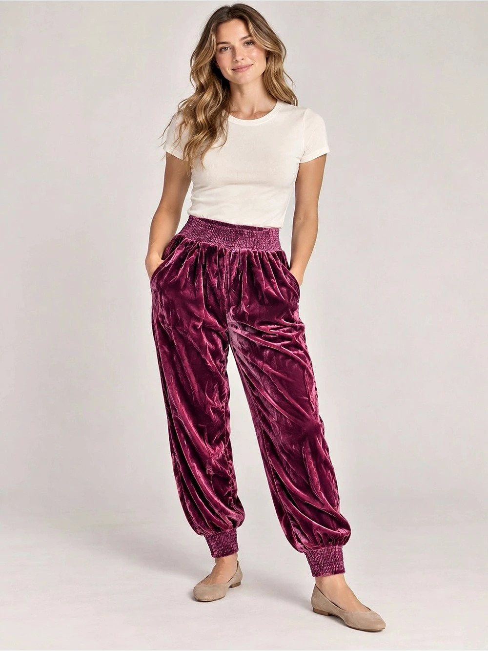 Anthropologie Gloria Velvet Joggers Purple Small